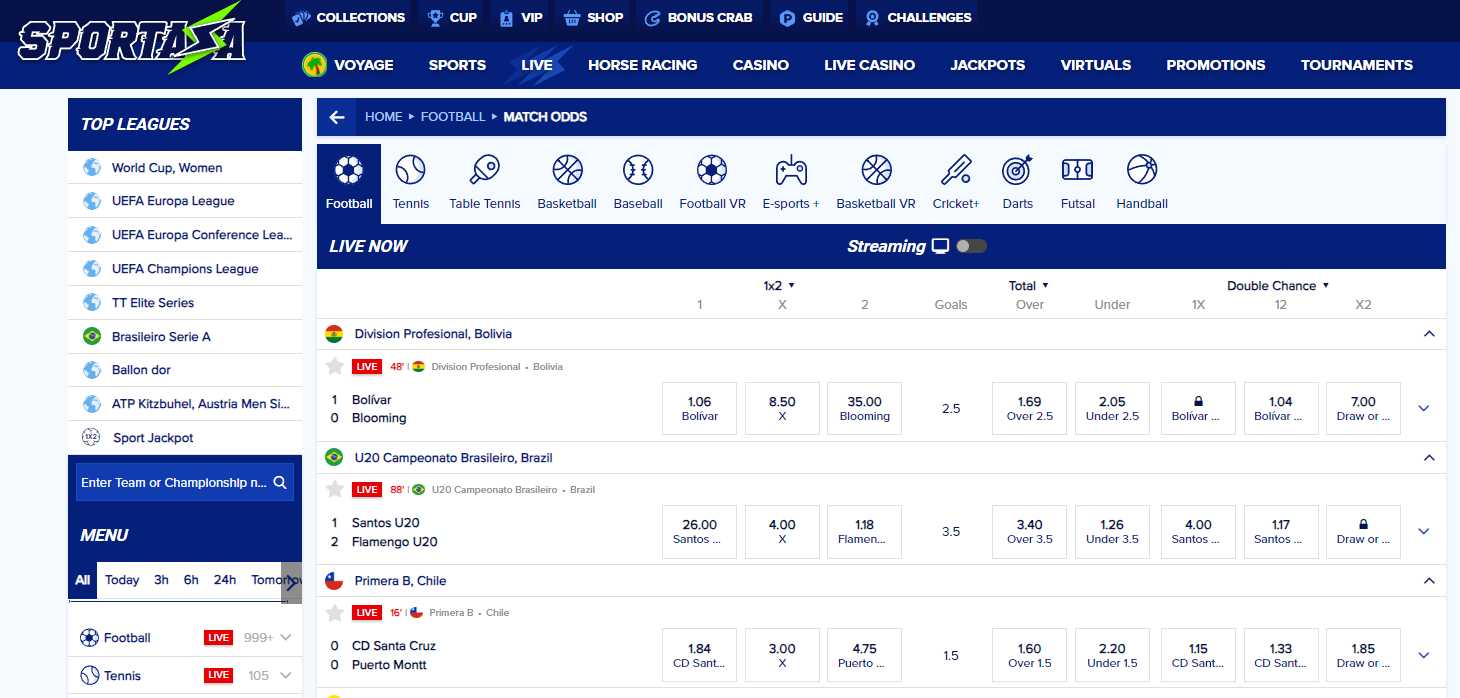 Sportaza interface